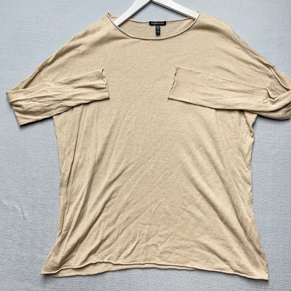 Eileen Fisher Organic Linen Cotton Boxy Sweater Tan PS Petite Small S23 PNJ